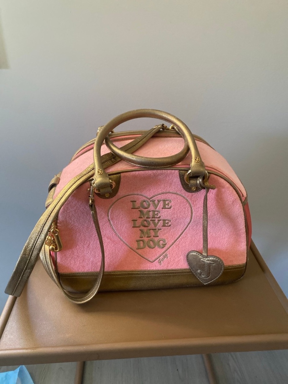 Juicy Couture Pink and Gold 'Love Me Love My Dog' Satchel